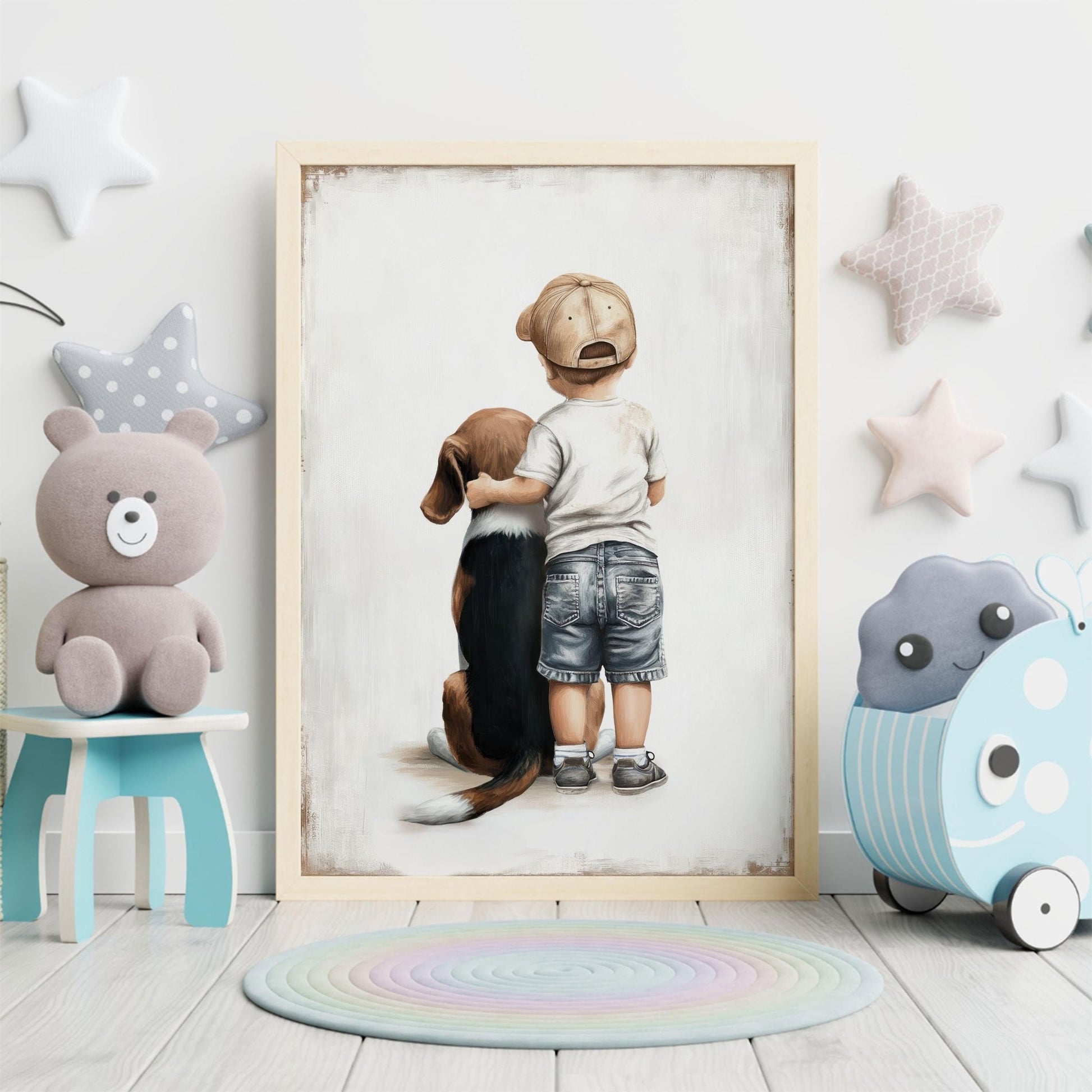 Beagle Nursery Decor, Boy & Dog Painting, Beagle Wall Art, Dog Print - WildfieldPrints
