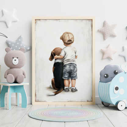 Beagle Nursery Decor, Boy & Dog Painting, Beagle Wall Art, Dog Print - WildfieldPrints