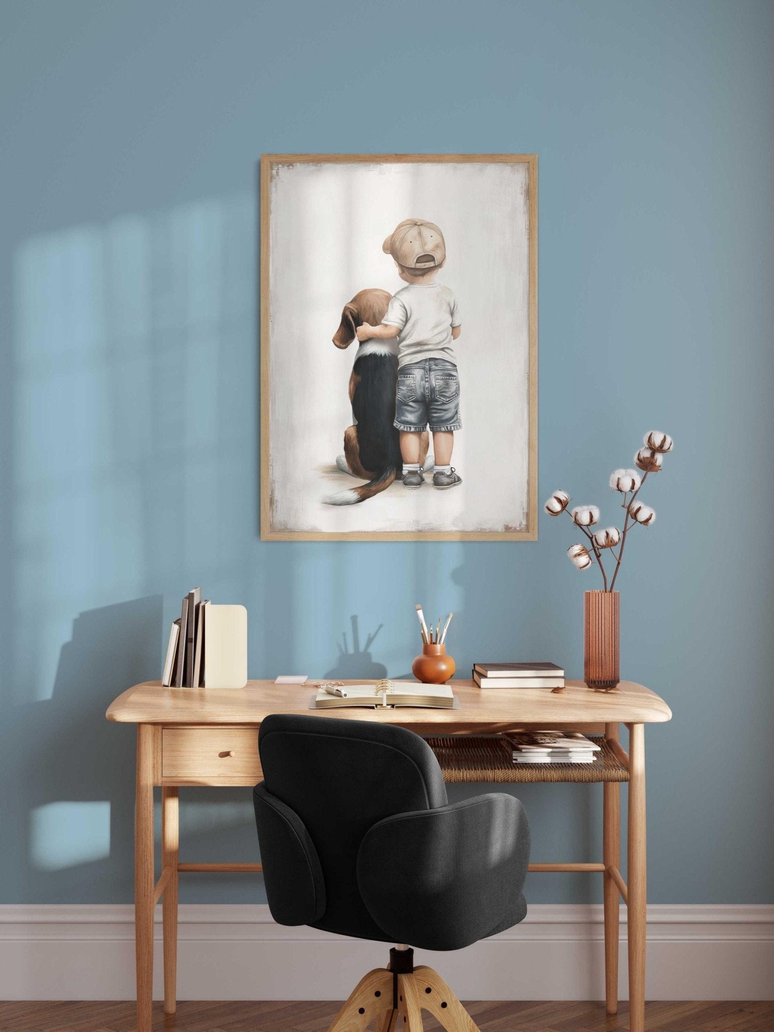 Beagle Nursery Decor, Boy & Dog Painting, Beagle Wall Art, Dog Print - WildfieldPrints