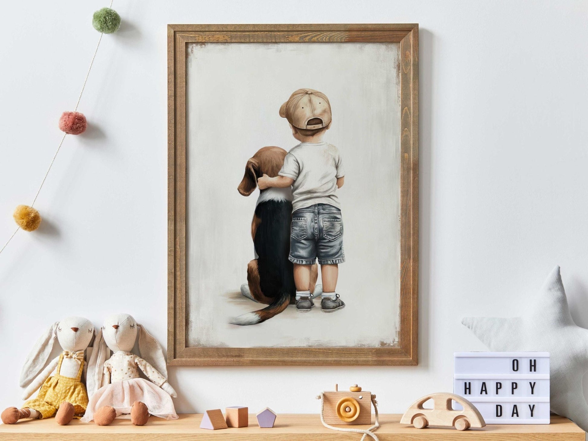 Beagle Nursery Decor, Boy & Dog Painting, Beagle Wall Art, Dog Print - WildfieldPrints