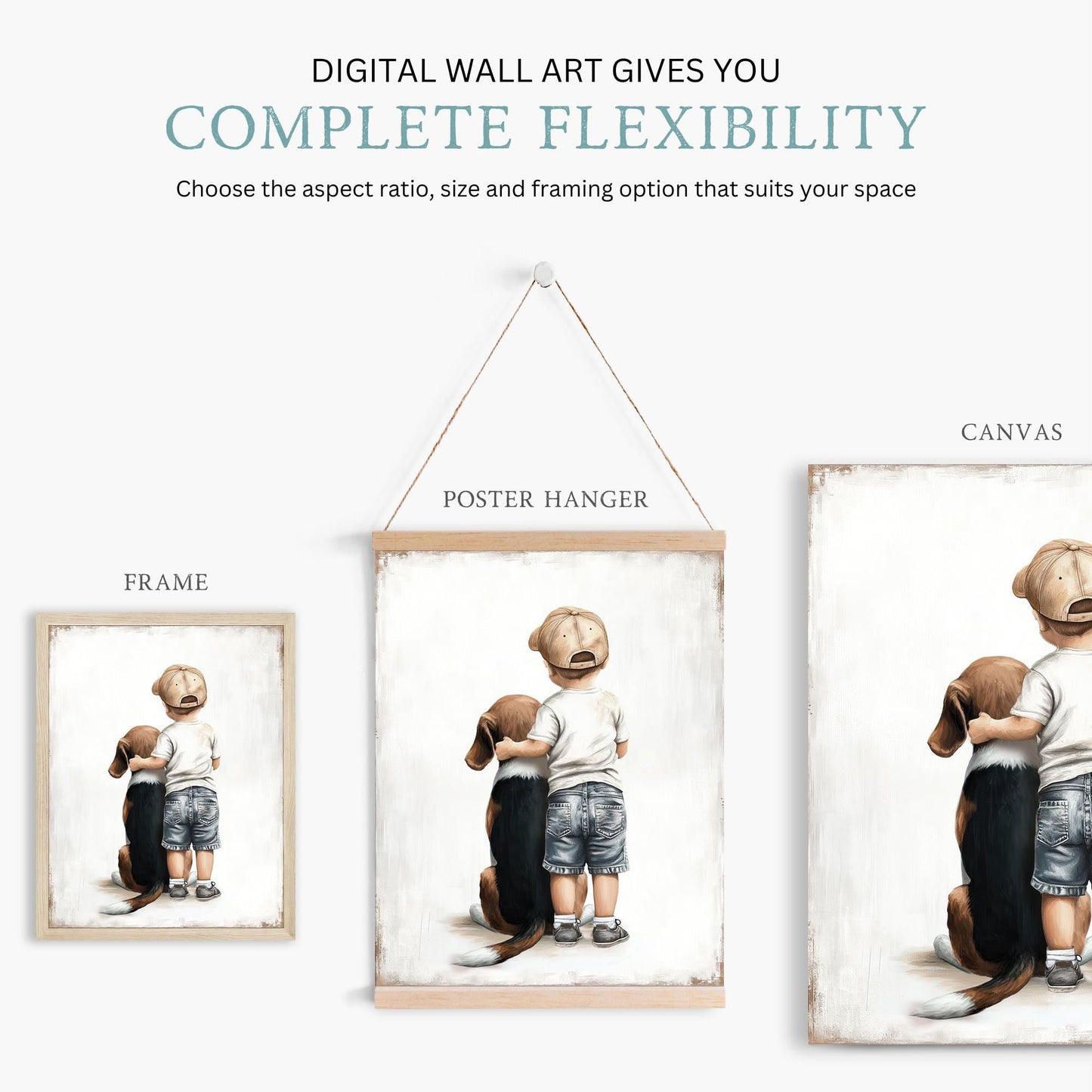 Beagle Nursery Decor, Boy & Dog Painting, Beagle Wall Art, Dog Print - WildfieldPrints