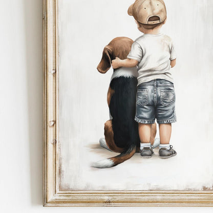 Beagle Nursery Decor, Boy & Dog Painting, Beagle Wall Art, Dog Print - WildfieldPrints