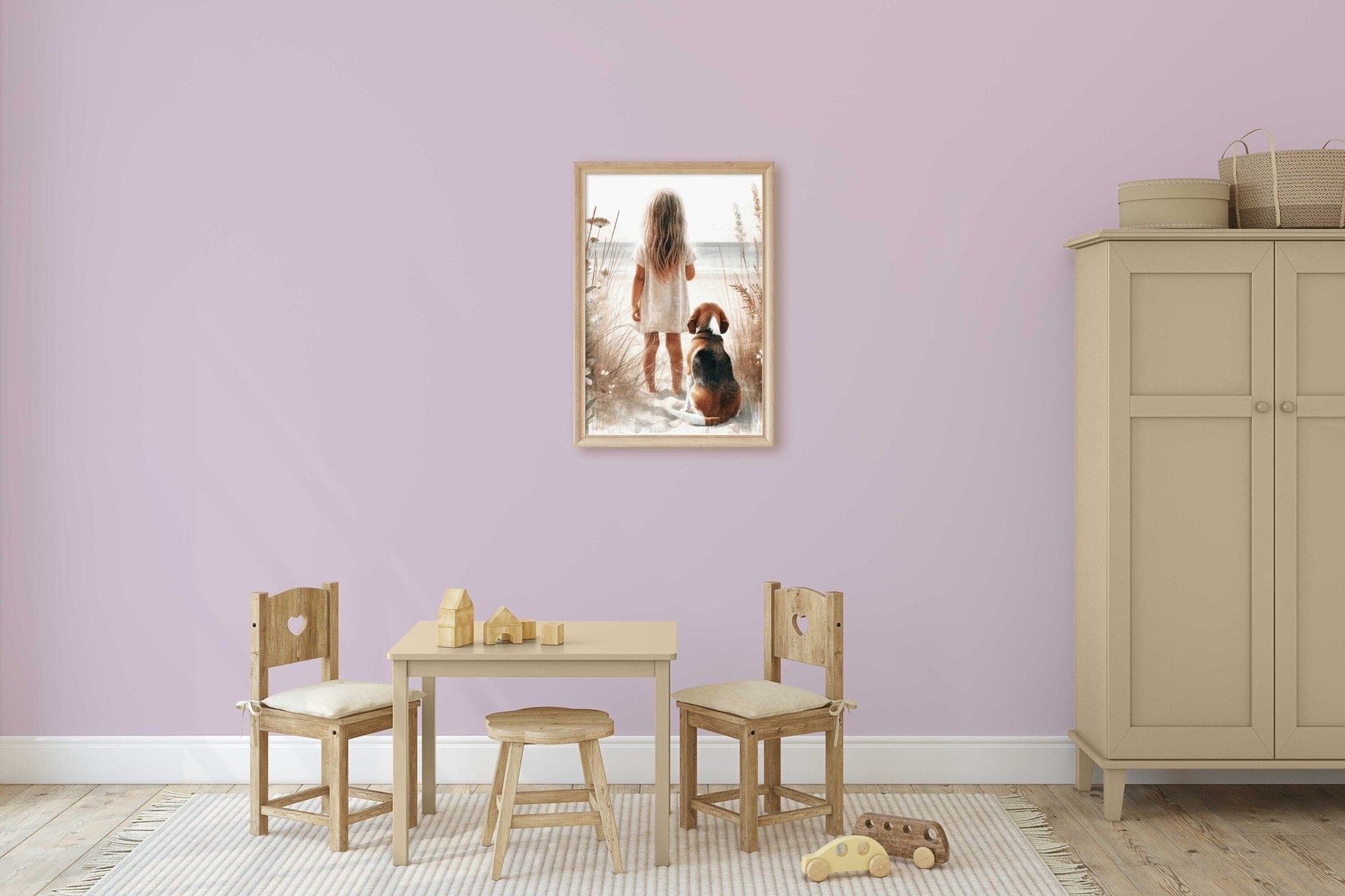 Beagle Nursery Decor, Girl & Dog Painting, Beagle Wall Art - WildfieldPrints