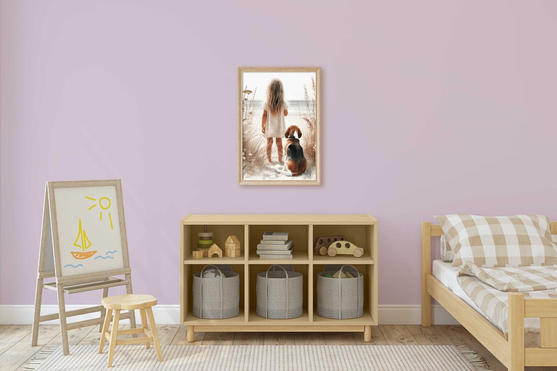 Beagle Nursery Decor, Girl & Dog Painting, Beagle Wall Art - WildfieldPrints