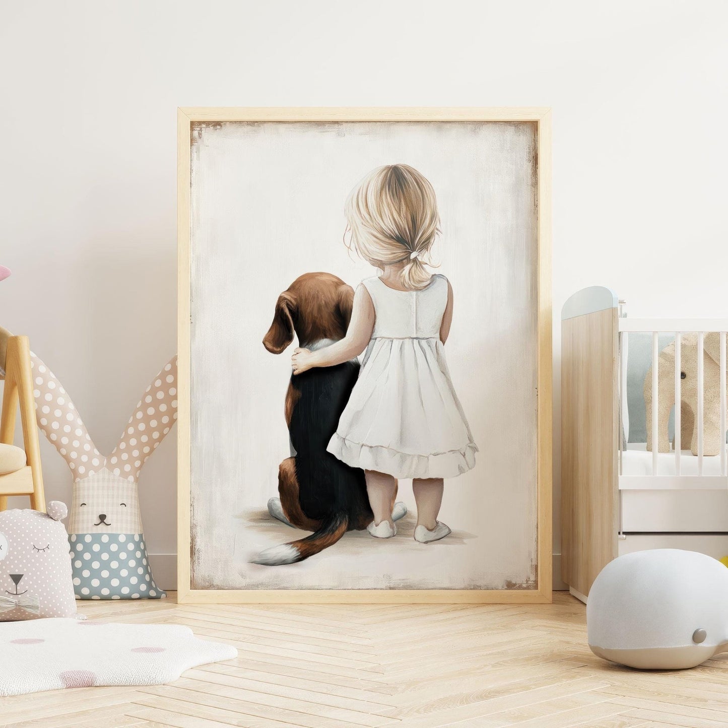 Beagle Nursery Print, Beagle and Girl, Beagle Baby Room Decor, Nursery, Beagle Art for Nursery, Girl & Dog Art, PRINTABLE Dog Wall Decor - My Store