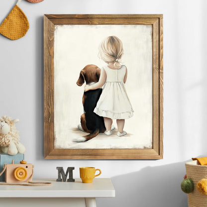 Beagle Nursery Print, Beagle and Girl, Beagle Baby Room Decor, Nursery, Beagle Art for Nursery, Girl & Dog Art, PRINTABLE Dog Wall Decor - My Store