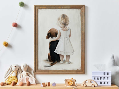 Beagle Nursery Print, Beagle and Girl, Beagle Baby Room Decor, Nursery, Beagle Art for Nursery, Girl & Dog Art, PRINTABLE Dog Wall Decor - My Store