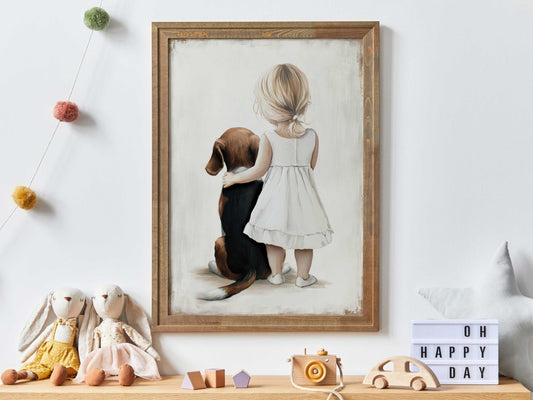 Beagle Nursery Print, Beagle and Girl, Beagle Baby Room Decor, Nursery, Beagle Art for Nursery, Girl & Dog Art, PRINTABLE Dog Wall Decor - My Store