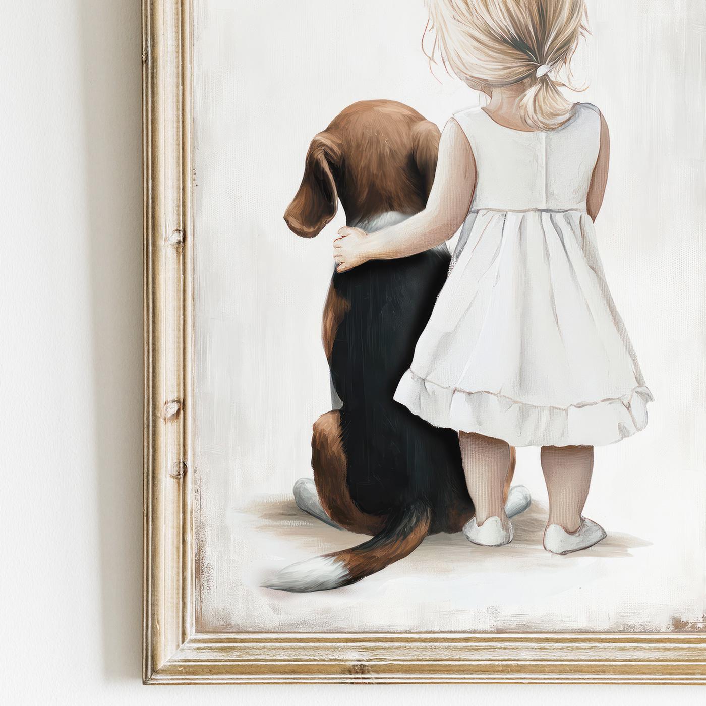 Beagle Nursery Print, Beagle and Girl, Beagle Baby Room Decor, Nursery, Beagle Art for Nursery, Girl & Dog Art, PRINTABLE Dog Wall Decor - My Store