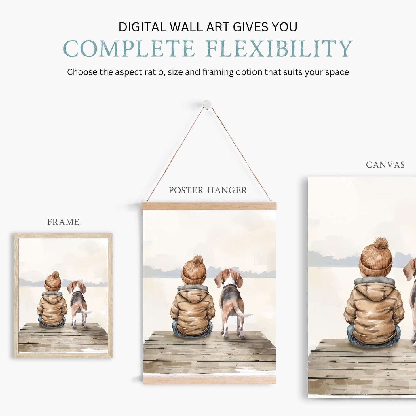 Beagle Nursery Print, Boy & Dog Artwork, Animal Wall Decor - WildfieldPrints