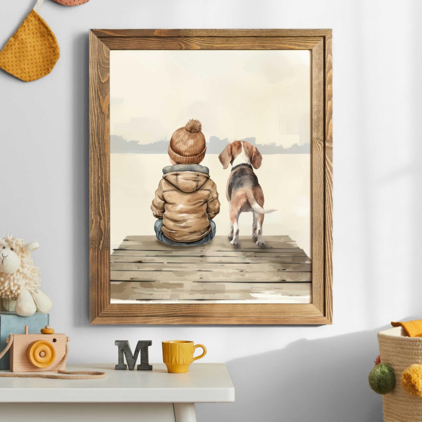 Beagle Nursery Print, Boy & Dog Artwork, Animal Wall Decor - WildfieldPrints