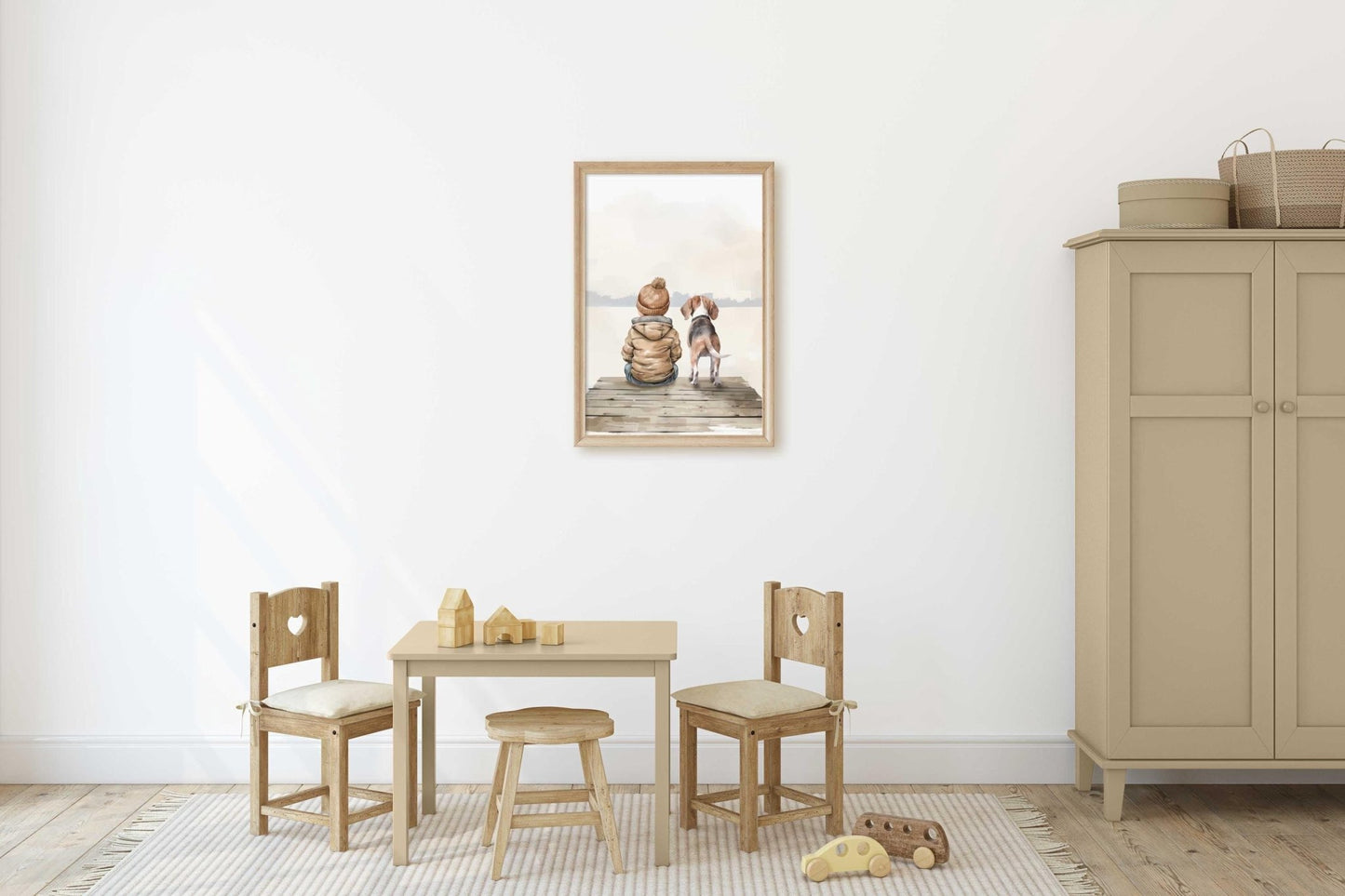 Beagle Nursery Print, Boy & Dog Artwork, Animal Wall Decor - WildfieldPrints