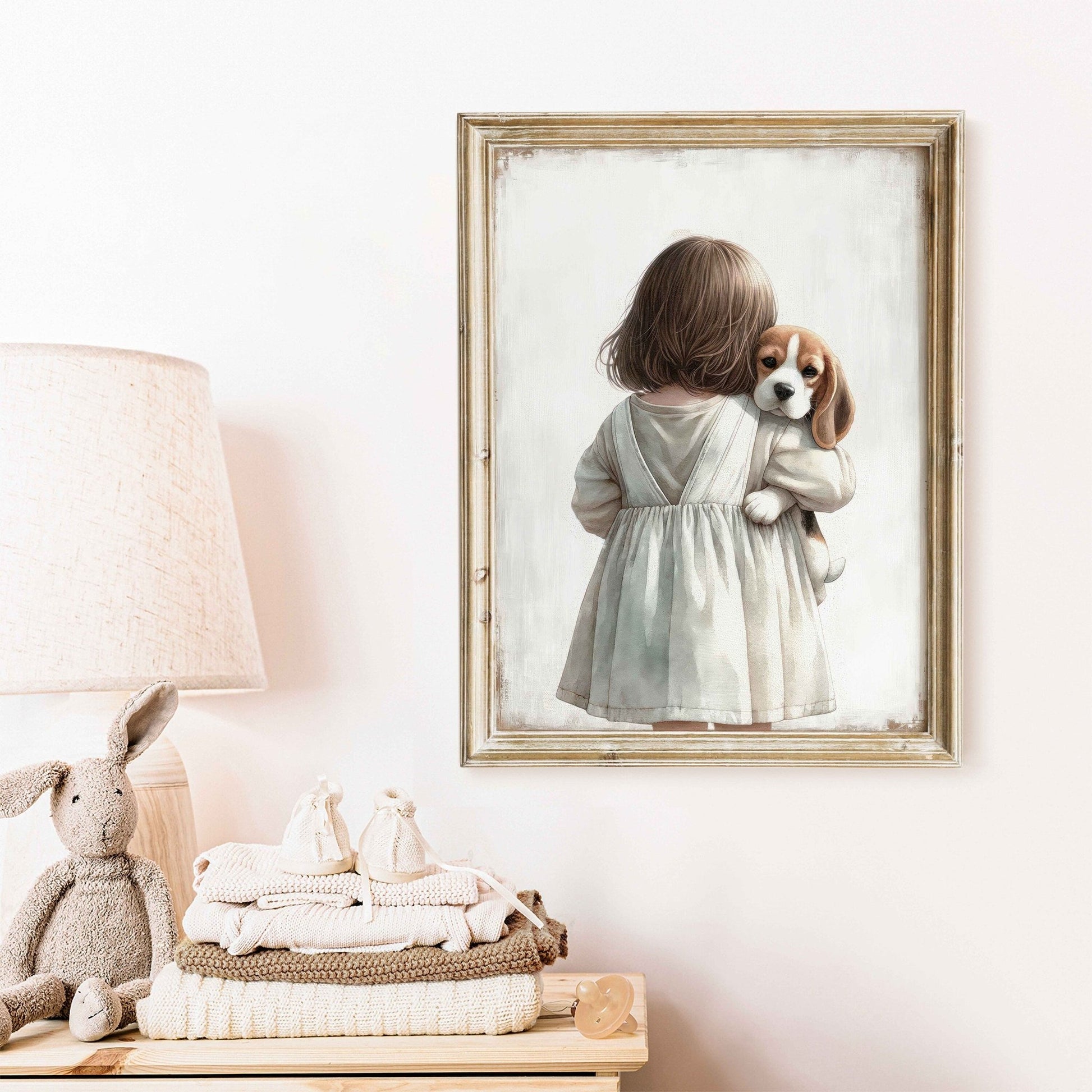 Beagle Nursery Print, Dog - Themed Room Decor, Girl & Dog Wall Art - WildfieldPrints
