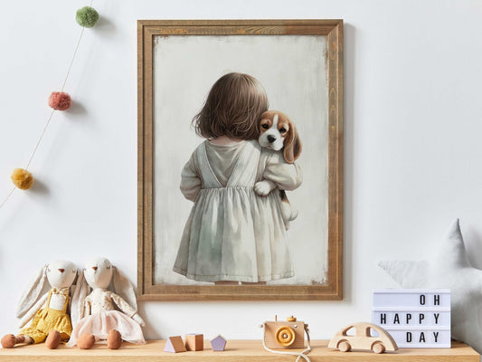 Beagle Nursery Print, Dog - Themed Room Decor, Girl & Dog Wall Art - WildfieldPrints
