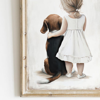 Beagle Nursery Print, Girl and Dog Wall Art, Baby Shower Decor - WildfieldPrints
