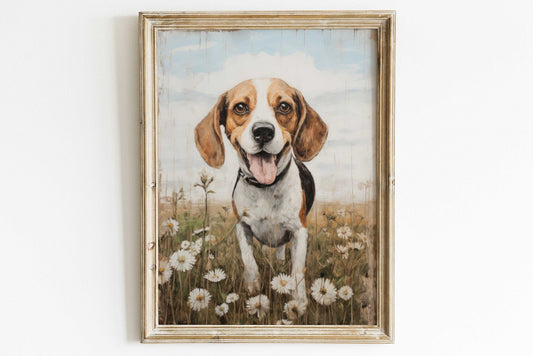 Beagle Print, Vintage Dog Decor, Floral Dog Portrait Art - WildfieldPrints