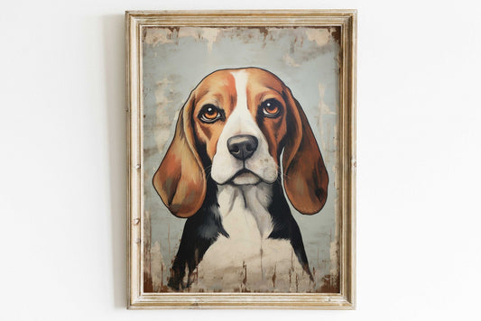 Beagle Print, Vintage Dog Wall Art, Rustic Decor for Dog Lovers - WildfieldPrints