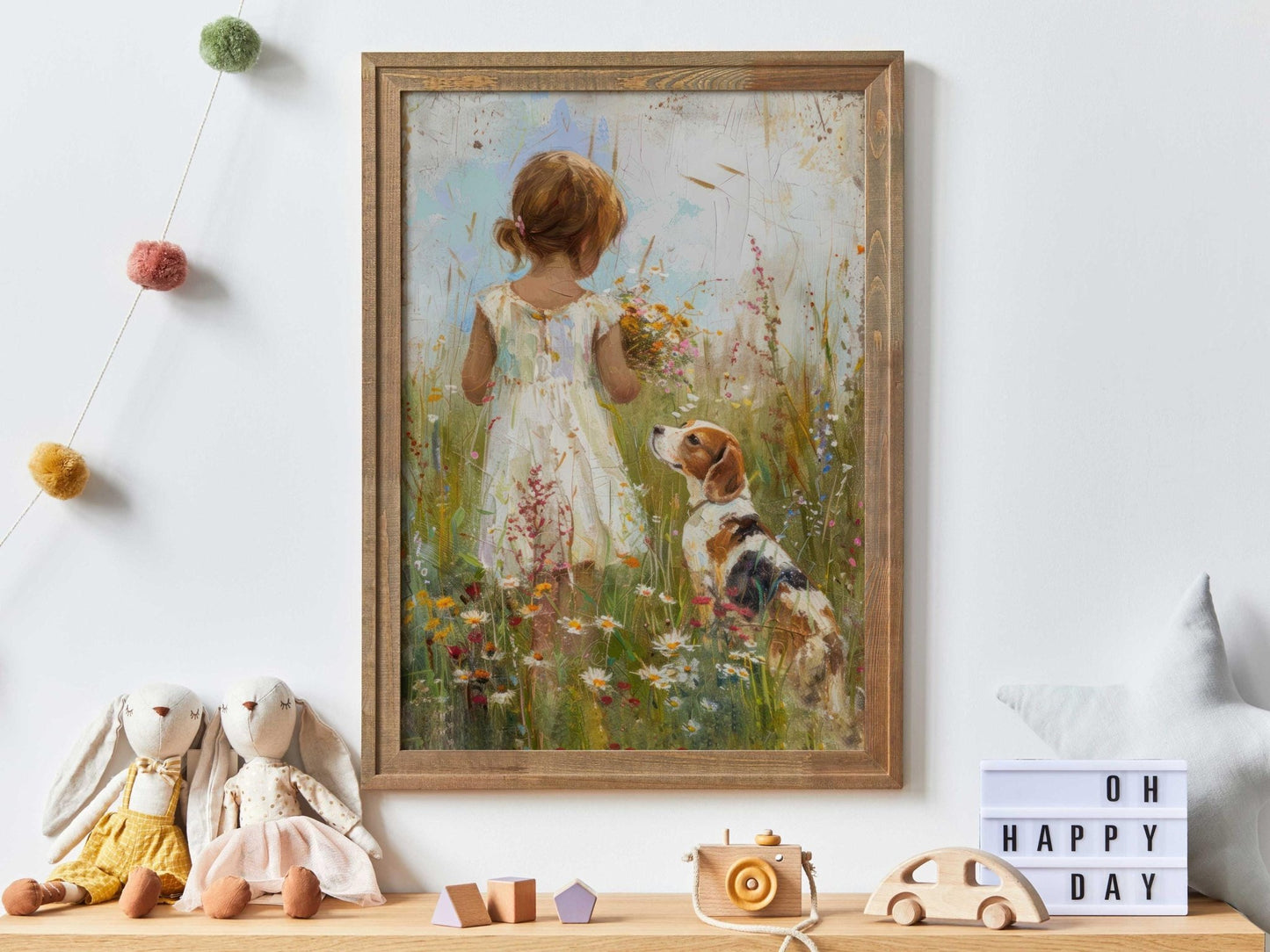 Beagle Wall Art, Dog Nursery Decor, Cute Beagle Print for Girls - WildfieldPrints