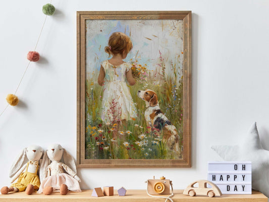 Beagle Wall Art, Dog Nursery Decor, Cute Beagle Print for Girls - WildfieldPrints