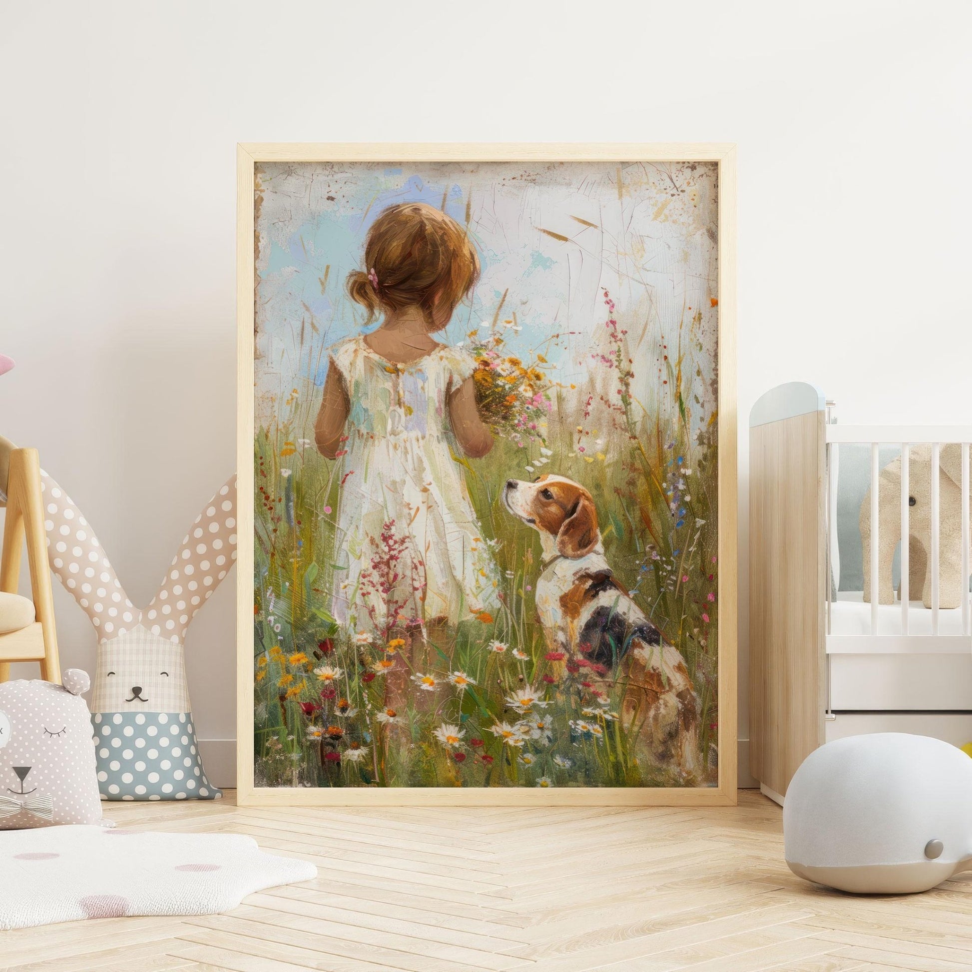 Beagle Wall Art, Dog Nursery Decor, Cute Beagle Print for Girls - WildfieldPrints