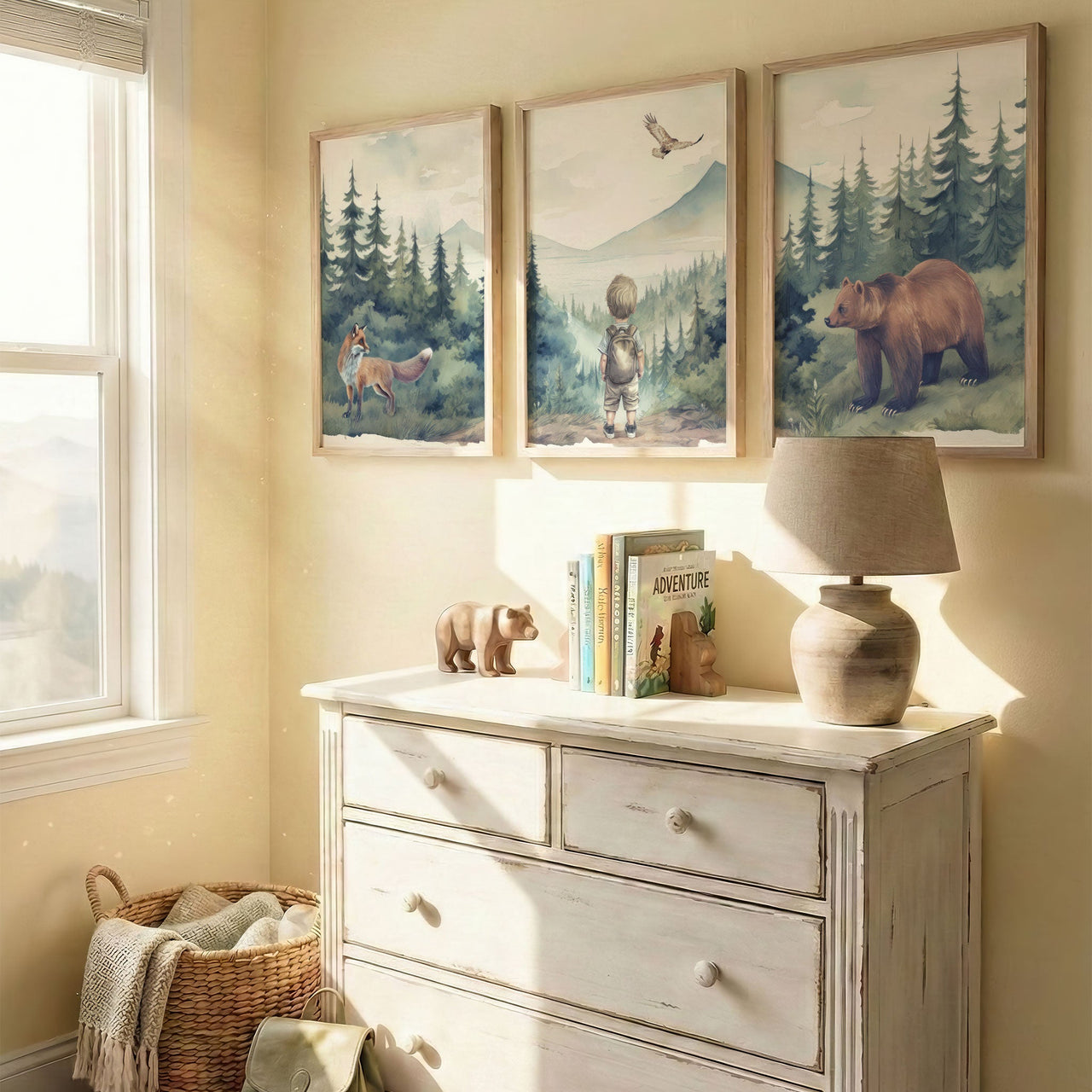 Bear and Fox Wall Art – Woodland Boys Room Print • Set of 3