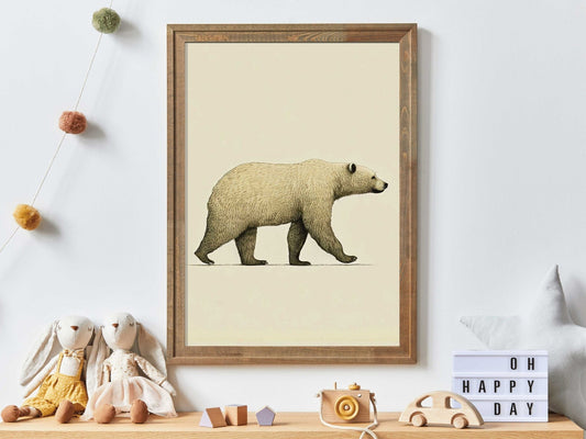 Bear Art Print, Minimalist Animal Decor, Nordic Nursery Wall Art - WildfieldPrints