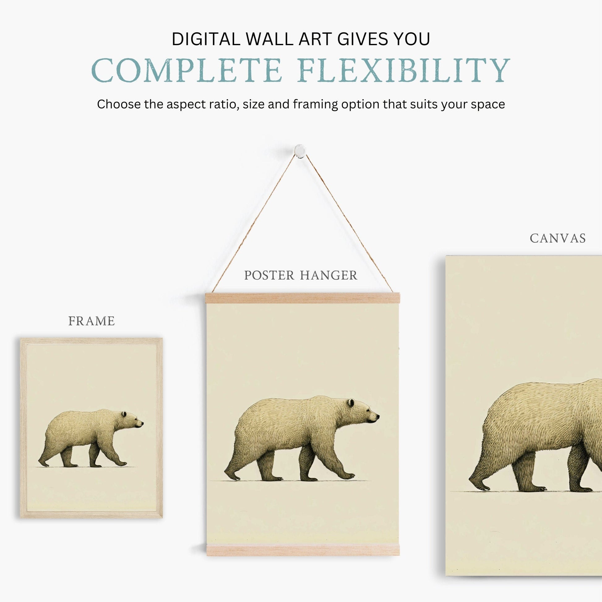 Bear Art Print, Minimalist Animal Decor, Nordic Nursery Wall Art - WildfieldPrints