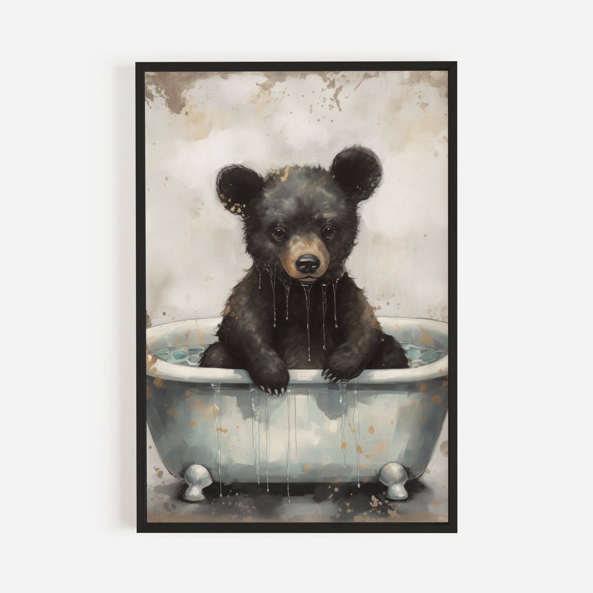 Bear Bathing Print, Woodland Animal Decor, Kids Room Wall Art - WildfieldPrints