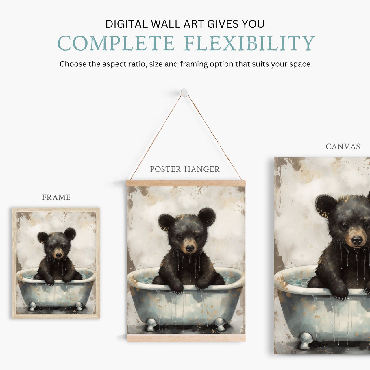 Bear Bathing Wall Art – Woodland Kids Room Print