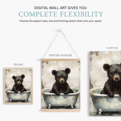 Bear Bathing Print, Woodland Animal Decor, Kids Room Wall Art - WildfieldPrints