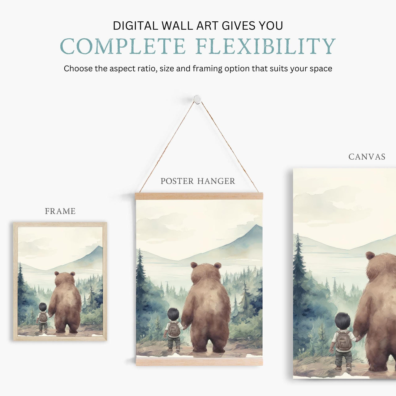 Brown Bear Wall Art – Forest Nursery Print • Set of 3