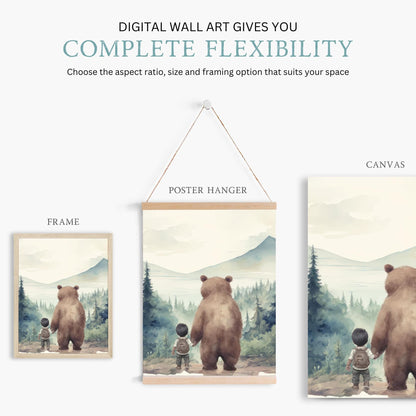Bear Boy Nursery Print, Brown Bear Decor, Forest Wall Art, Nature Kids - WildfieldPrints