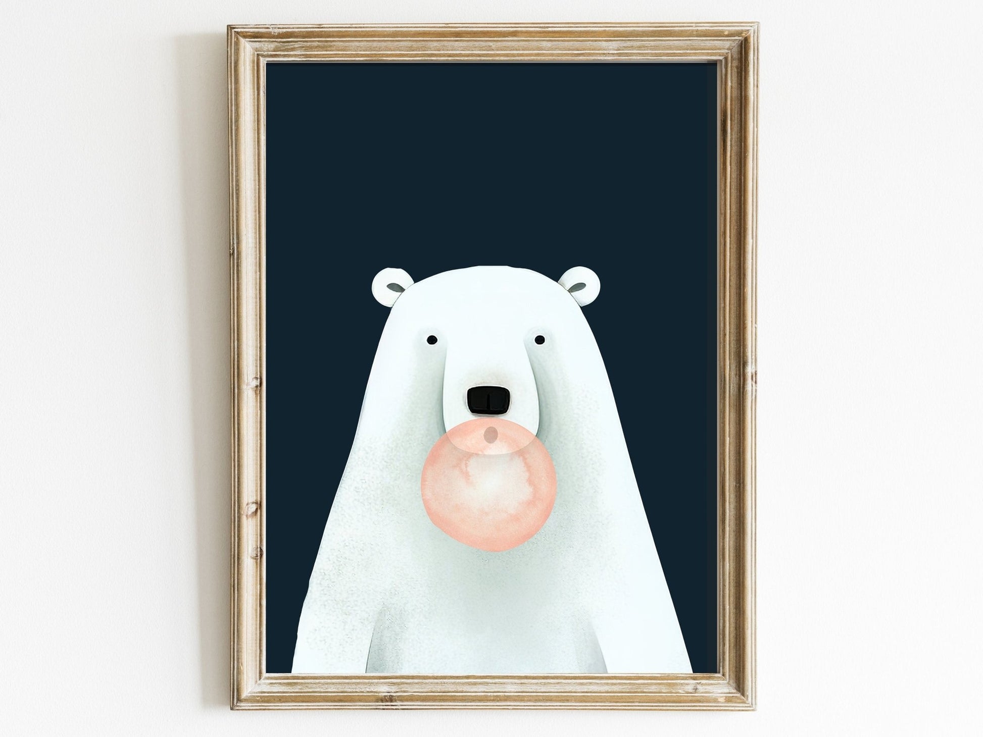 Bear Bubblegum Art, Playful Nursery Decor, Minimalist Kids Room Decor - WildfieldPrints