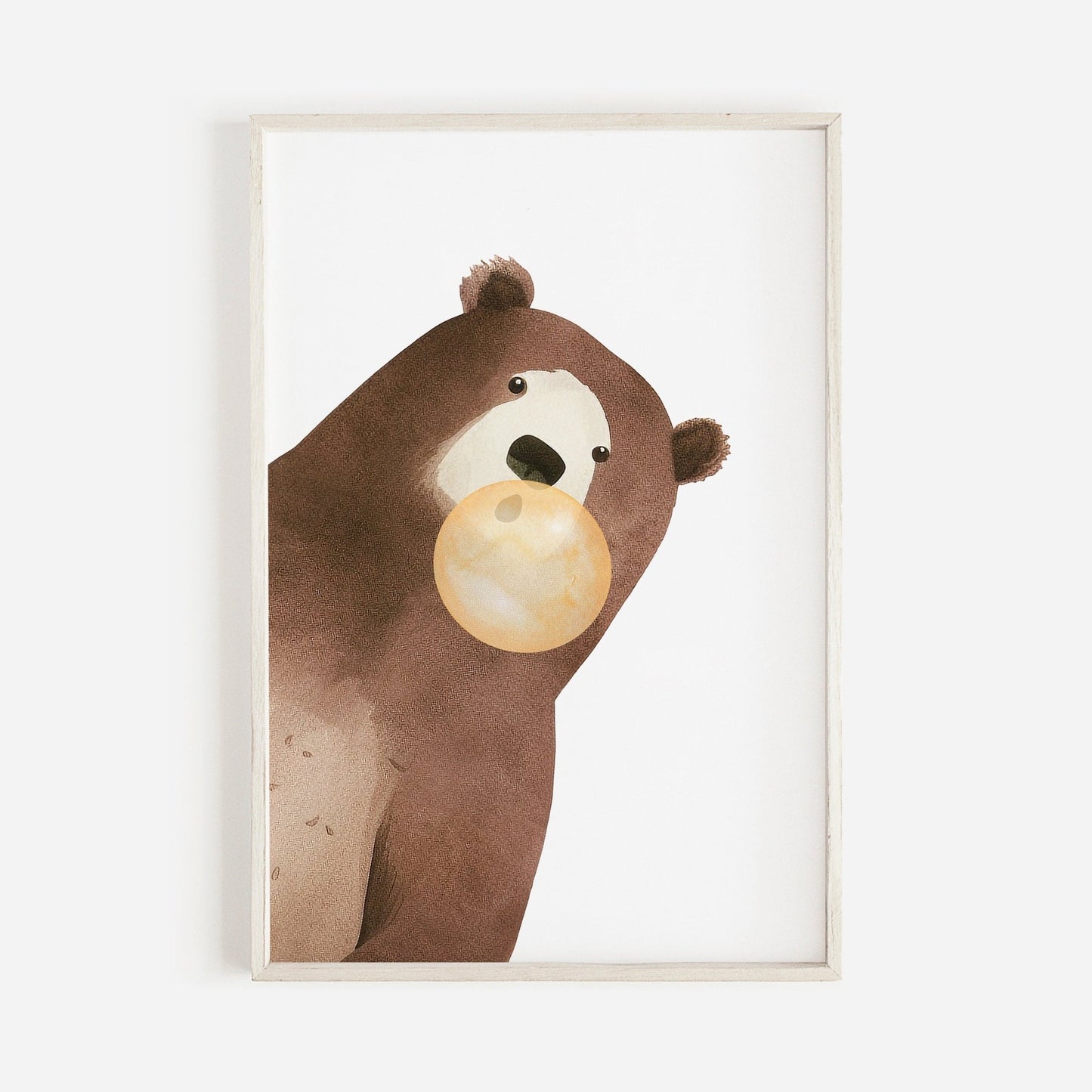 Bear Bubblegum Art, Whimsical Kids Room Decor, Playful Animal Prints - WildfieldPrints