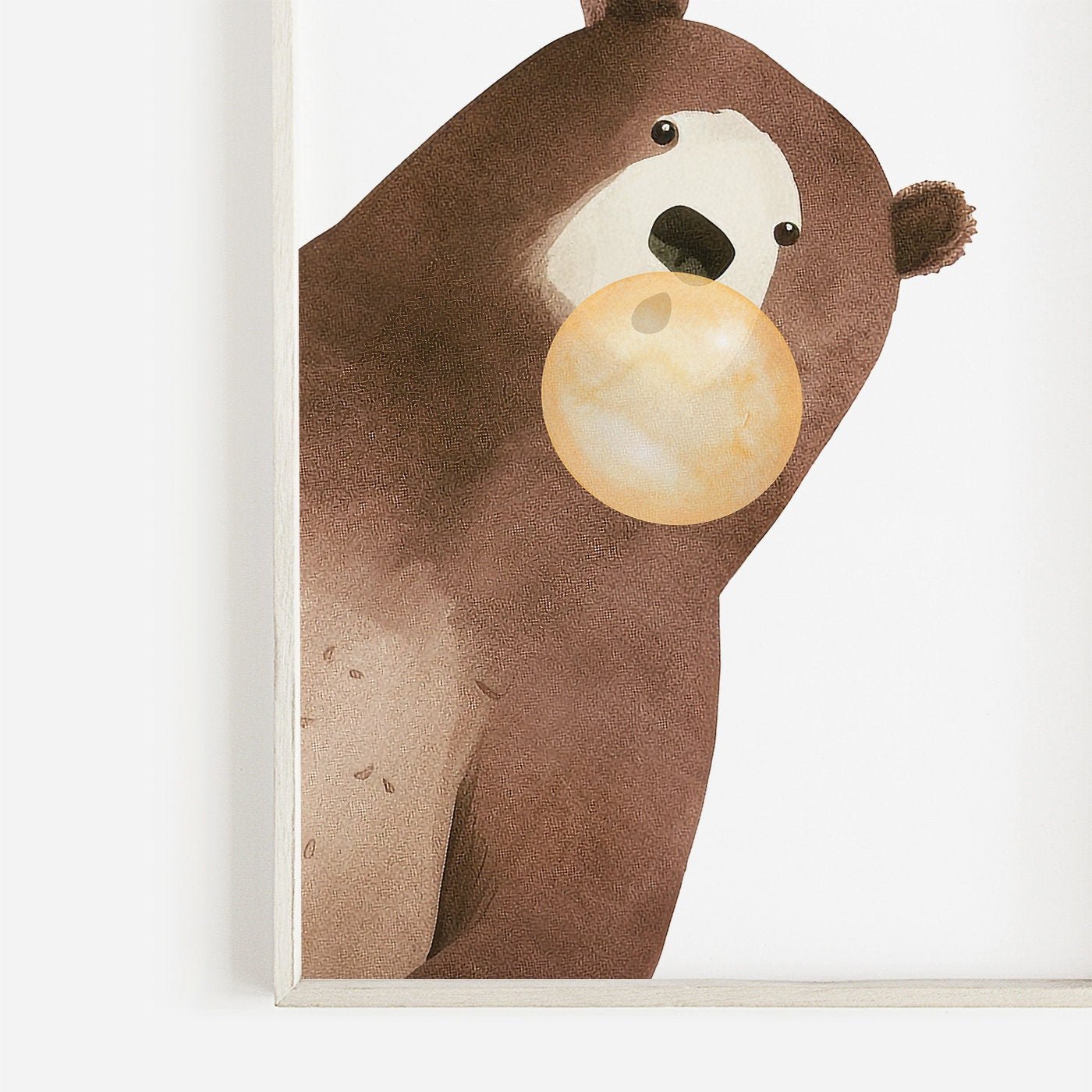 Bear Bubblegum Art, Whimsical Kids Room Decor, Playful Animal Prints - WildfieldPrints