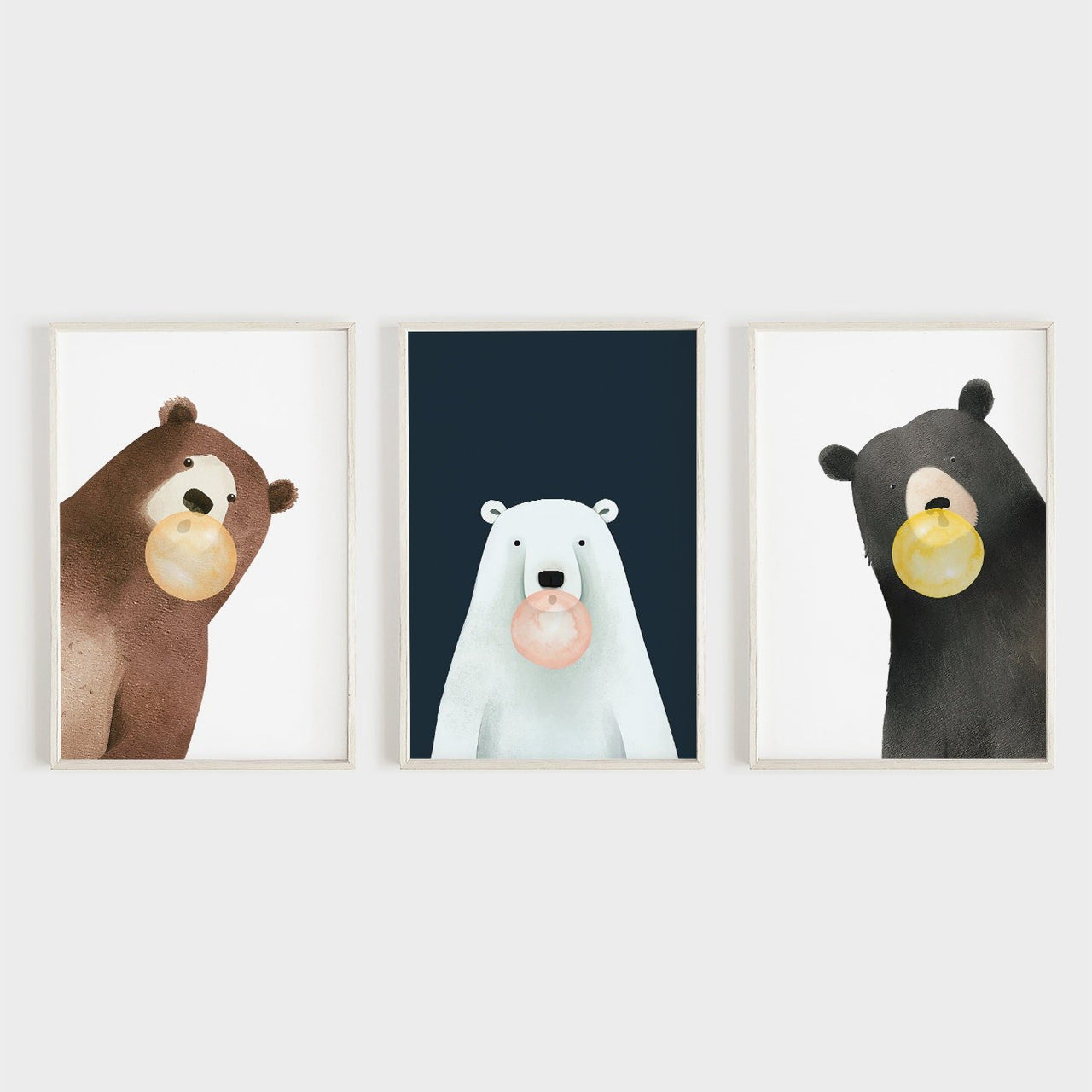 Bear Bubbles Wall Art – Animal Kids Room Decor • Set of 3