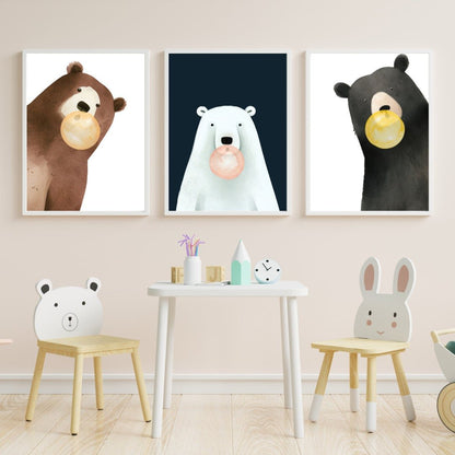 Bear Bubbles Wall Art, Whimsical Animal Decor for Kids’ Rooms - WildfieldPrints