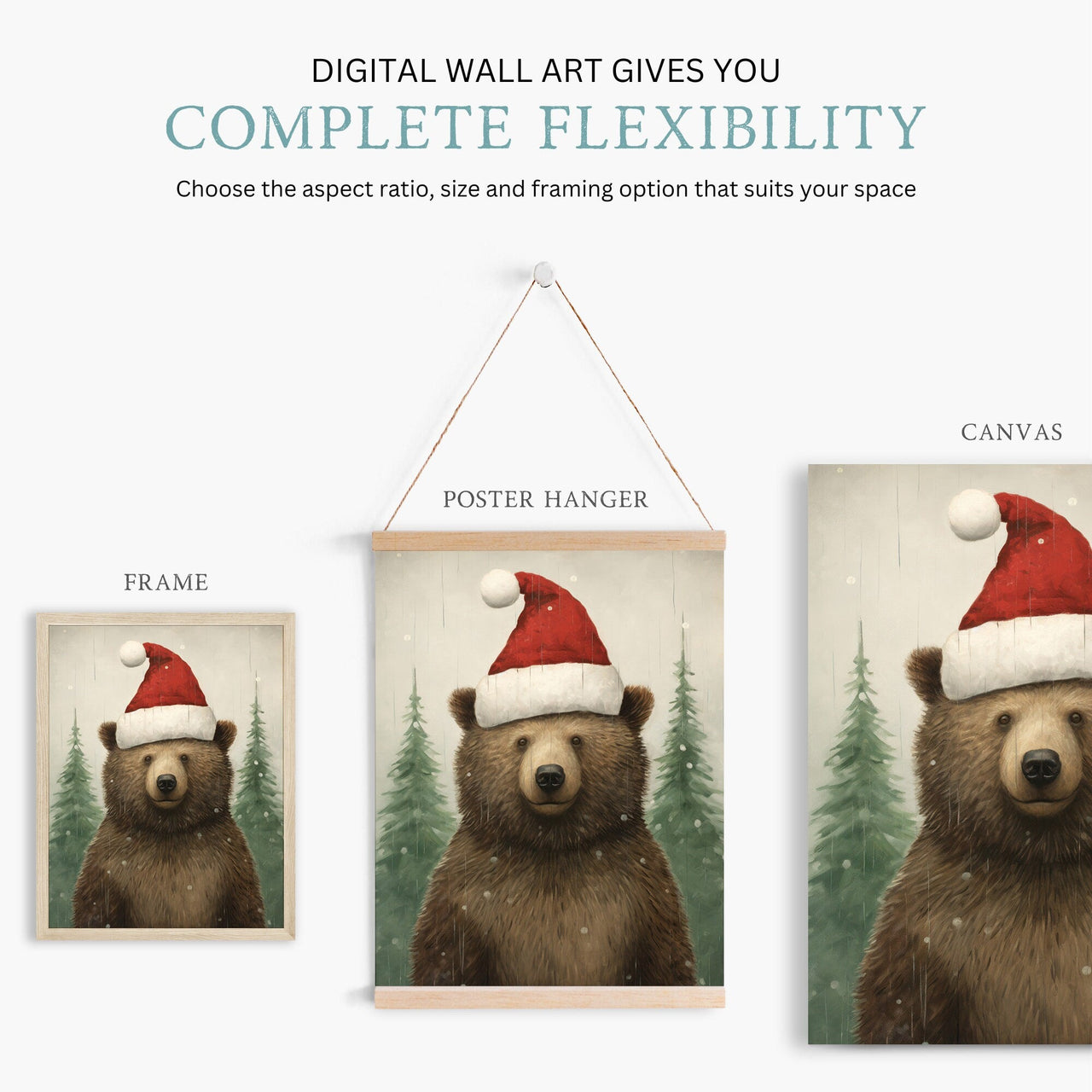 Bear Christmas Wall Art – Forest Animal Nursery Print