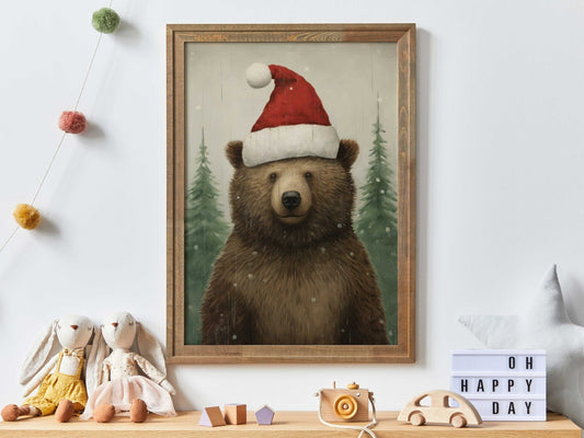Bear Christmas Prints, Kids Room Decor, Forest Animal Art - WildfieldPrints