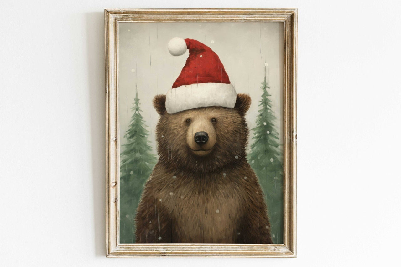Bear Christmas Wall Art – Forest Animal Nursery Print