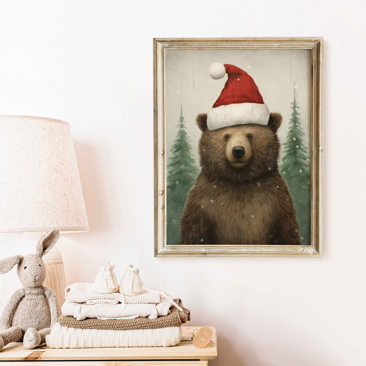Bear Christmas Wall Art – Forest Animal Nursery Print