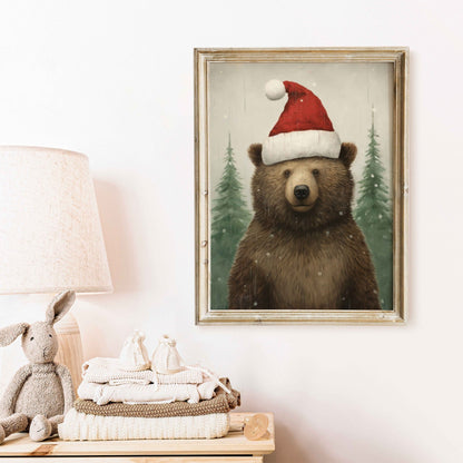 Bear Christmas Prints, Kids Room Decor, Forest Animal Art - WildfieldPrints