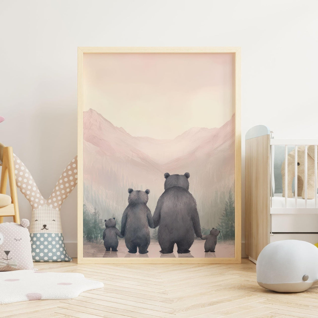 Bear Family Wall Art – Woodland Nursery Print for Girls