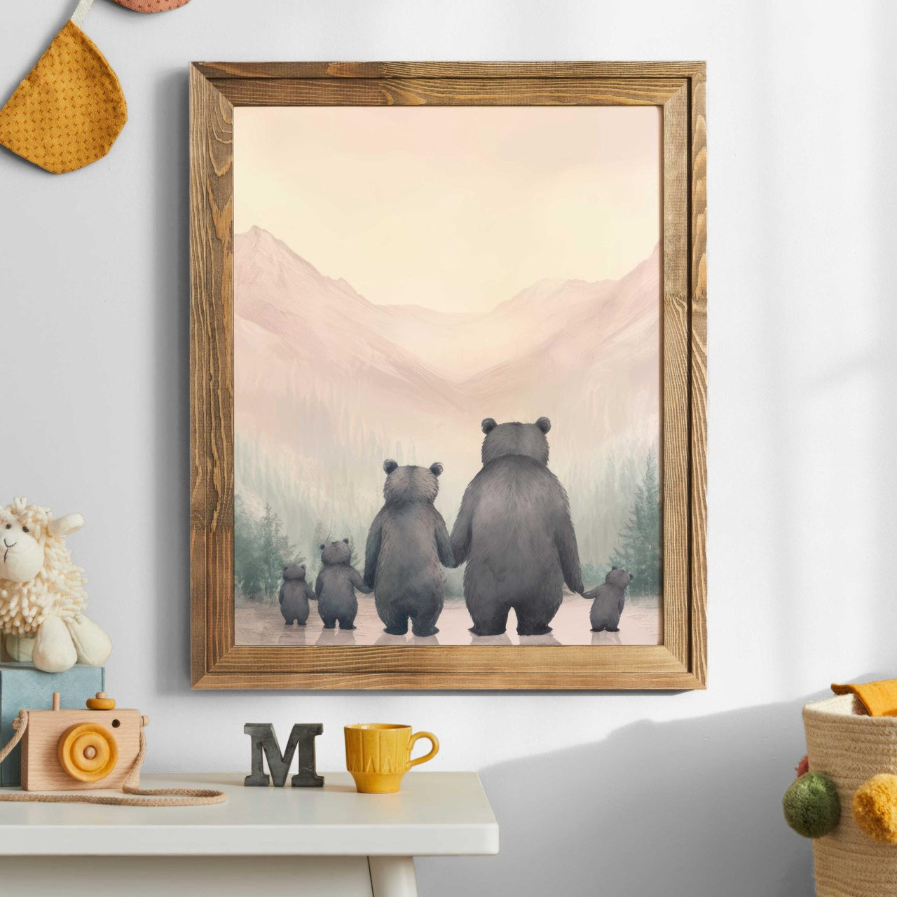 Bear Family Wall Art – Woodland Nursery Print for Kids Room