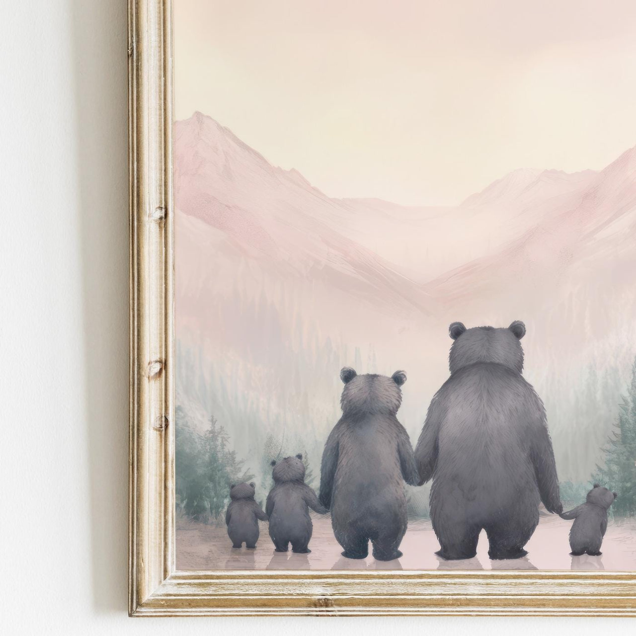 Bear Family Wall Art – Woodland Nursery Print for Kids Room
