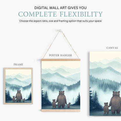 Bear Family Art, Woodland Nursery Decor, Dad and Kids Painting - WildfieldPrints