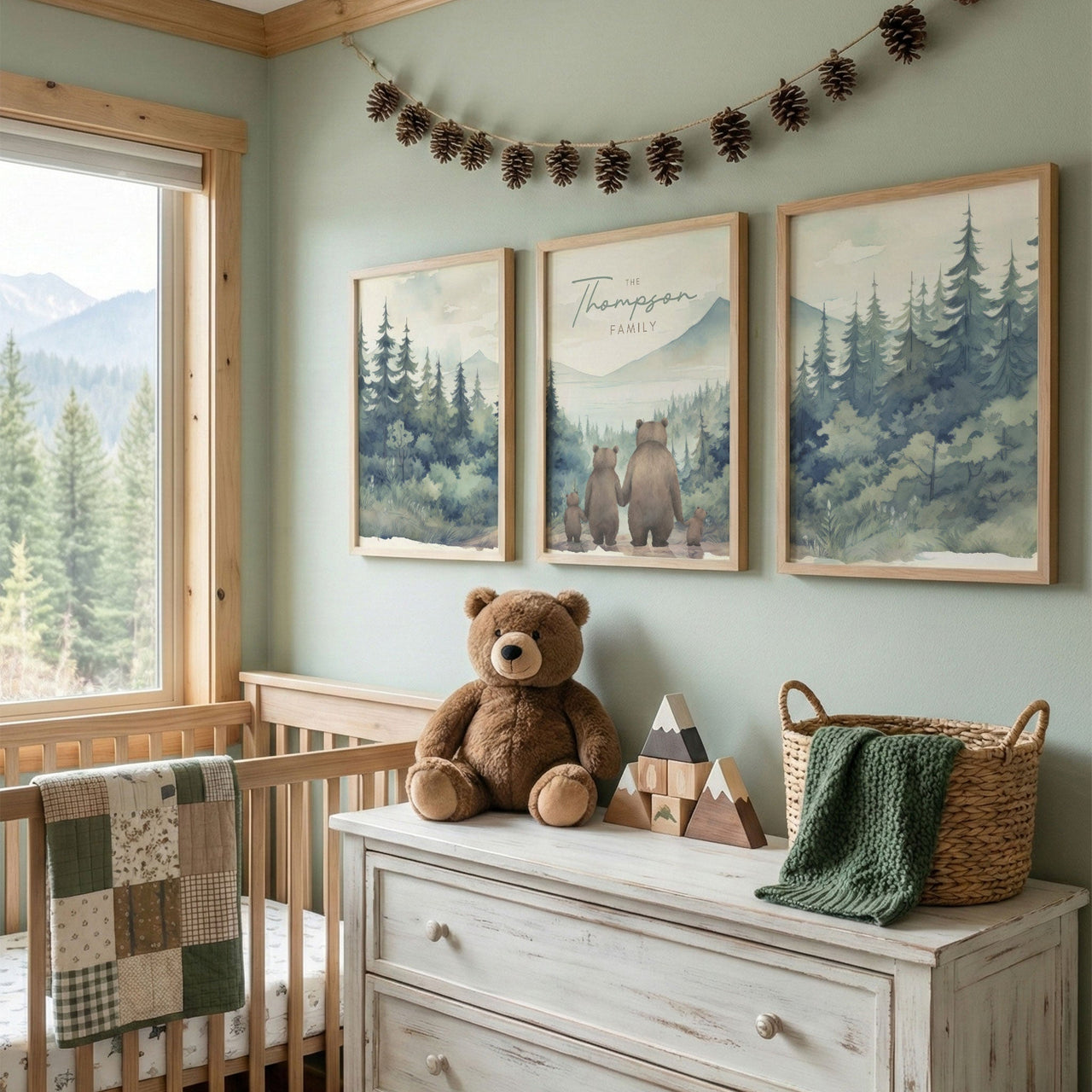 Bear Family Portrait Prints (Family of 4) – Woodland Kids Room Decor • Set of 3