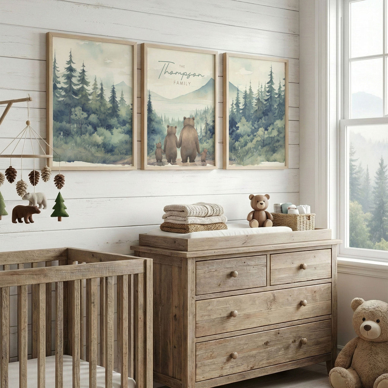 Bear Family Portrait Prints (Family of 4) – Woodland Kids Room Decor • Set of 3
