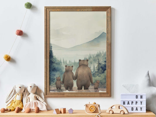 Bear Family Print, Woodland Animals Decor, Boys Room Artwork - WildfieldPrints