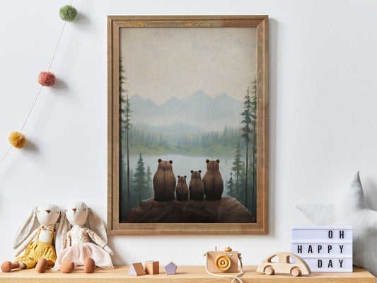 Bear Family Print, Woodland Nursery Decor, Family of Four - WildfieldPrints
